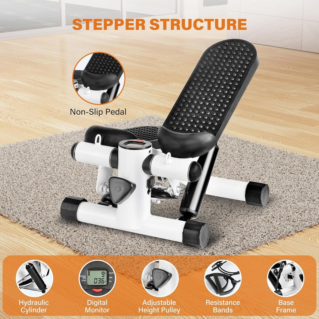 Mini Stepper Exercise Machine W/ Resistance Bands LCD Home Cardio Workout