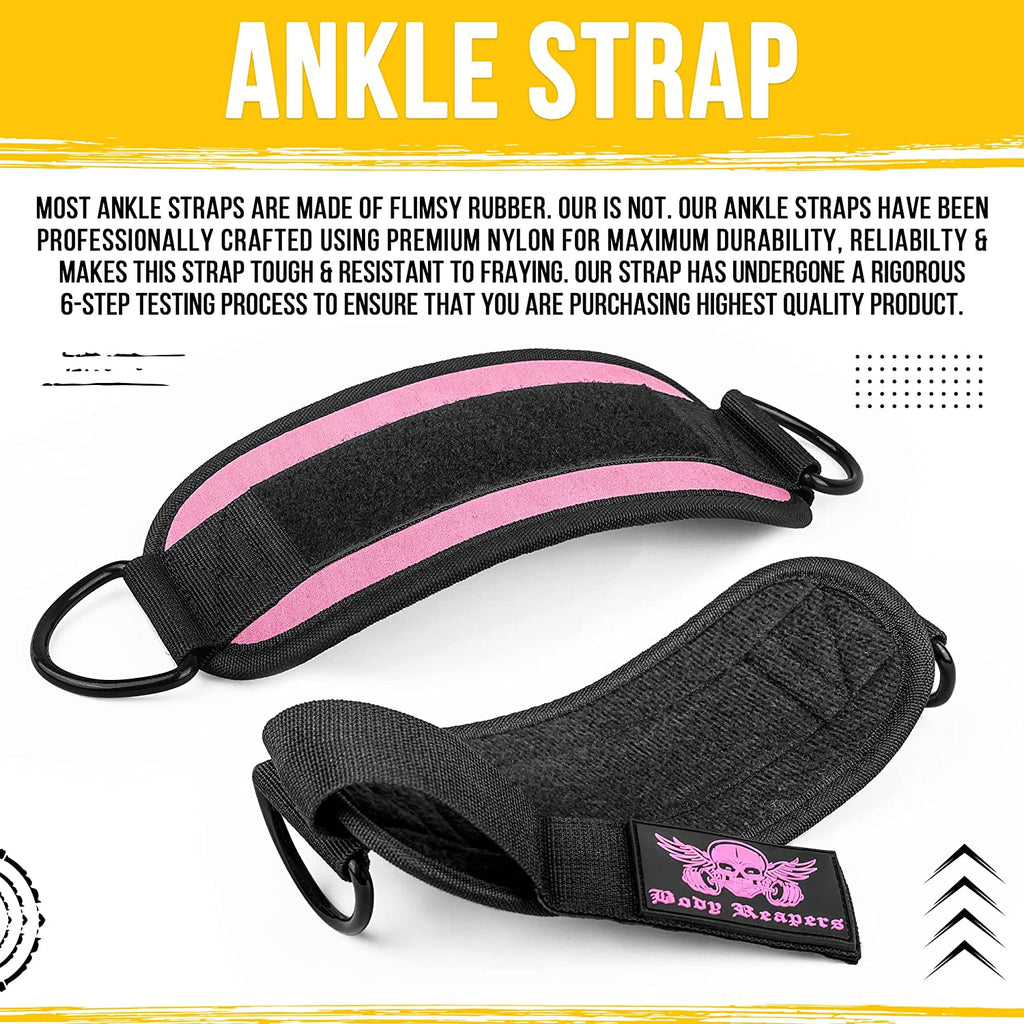 Gym Ankle Cuff Cable Attachment with Adjustable Strap, Durable Double D-Rings & Cushioned Design for Glute, Leg & Lower Body Exercises, Comfortable Workout Straps & Ankle Cuff