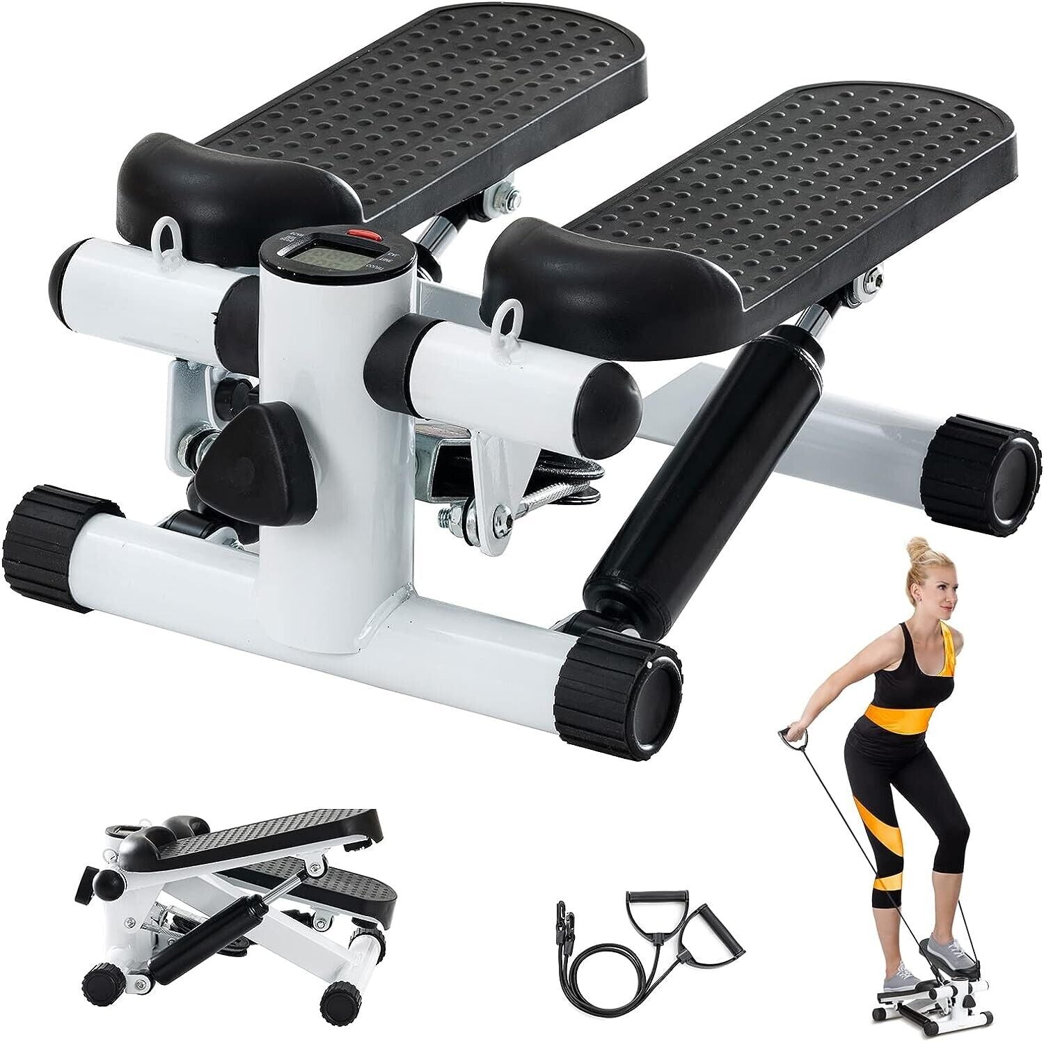 Mini Stepper Exercise Machine W/ Resistance Bands LCD Home Cardio Workout