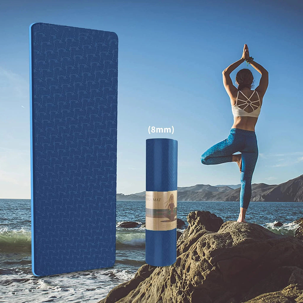 Yoga Mat 72 X 24'' Exercise Mats 8Mm TPE Non-Slip Extra Thick High-Density Eco Friendly for Yoga Workout Pilates Yoga Mats for Women Men