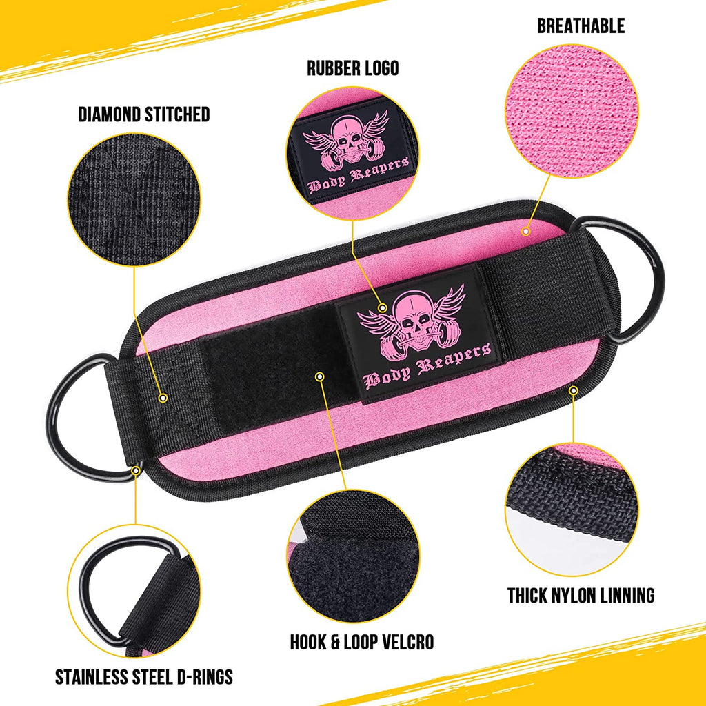 Gym Ankle Cuff Cable Attachment with Adjustable Strap, Durable Double D-Rings & Cushioned Design for Glute, Leg & Lower Body Exercises, Comfortable Workout Straps & Ankle Cuff