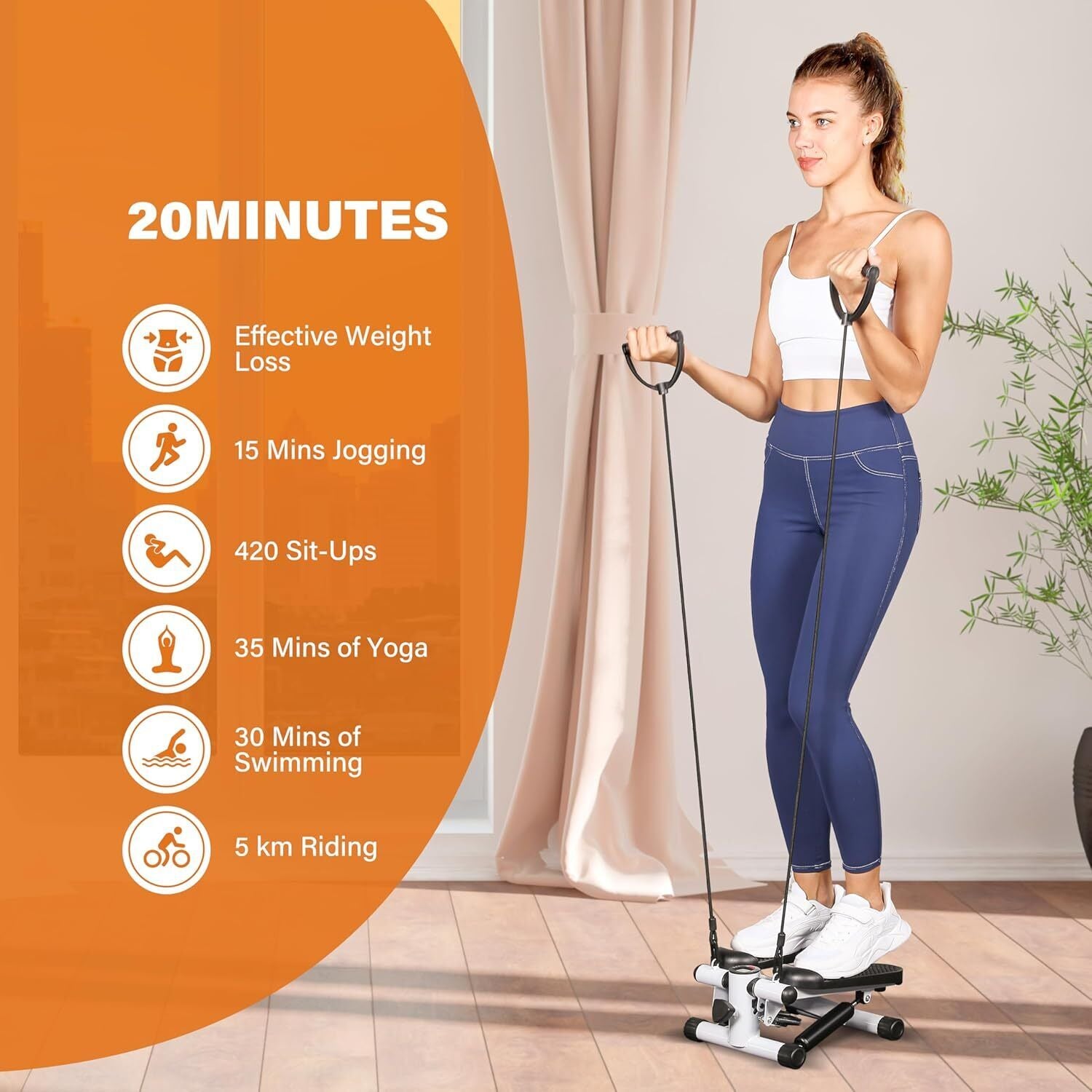 Mini Stepper Exercise Machine W/ Resistance Bands LCD Home Cardio Workout