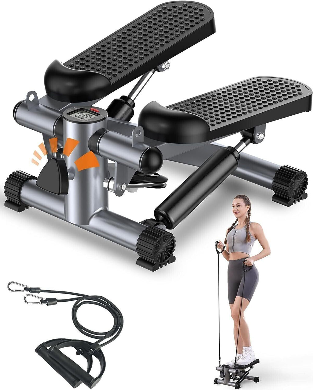 Mini Stepper Exercise Machine W/ Resistance Bands LCD Home Cardio Workout