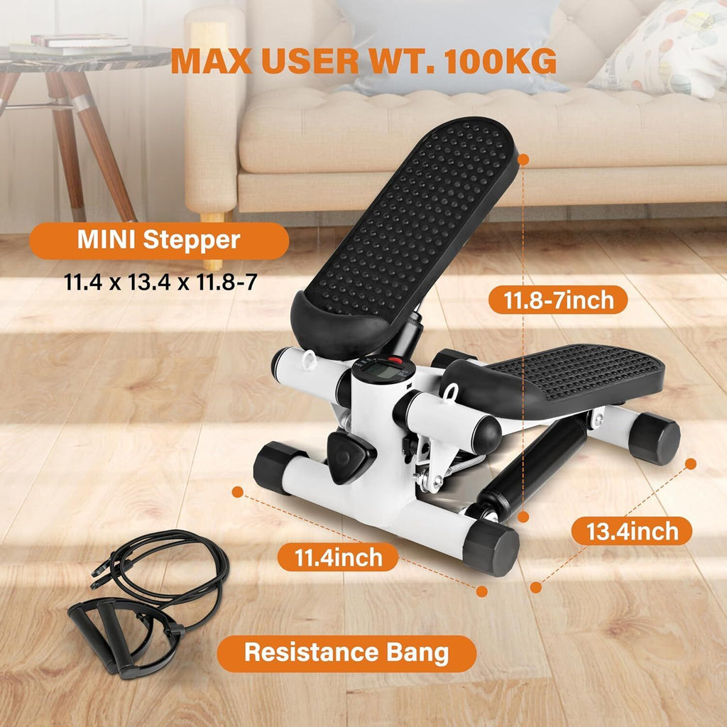 Mini Stepper Exercise Machine W/ Resistance Bands LCD Home Cardio Workout