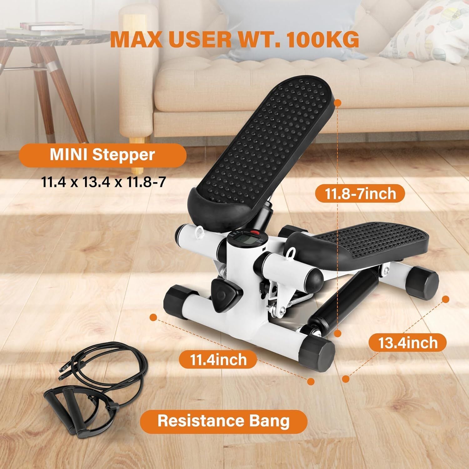 Mini Stepper Exercise Machine W/ Resistance Bands LCD Home Cardio Workout